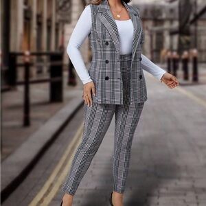 SHEIN Clasi Black and White Plaid Pantsuit